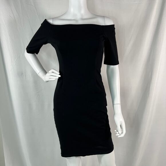 Vintage Alythea Off-The-Shoulder Black Bodycon Dress Medium - Picture 1 of 10